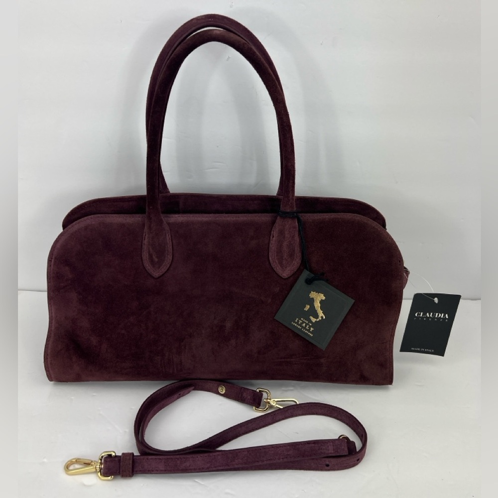 CLAUDIA FIRENZE BURGUNDY SUEDE LEATHER PURSE & CROSS BODY HANDBAG MADE IN ITALY